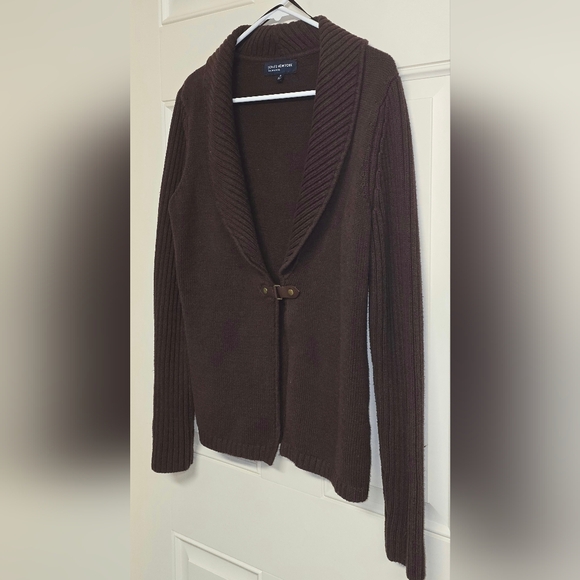 Jones of New York Signature Size Medium One Snap Closure Brown Sweater Cardigan - Picture 3 of 12